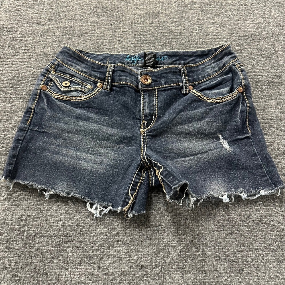 Ariya Denim Shorts Womens Size 9/10 Dark Wash Cutoff Distressed Low Rise Stretch